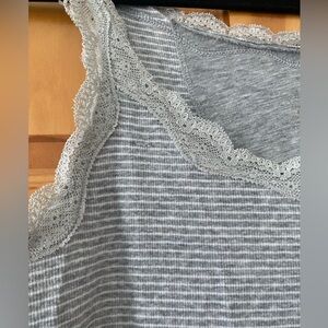 Calvin Klein Gray Striped Lace Trim Ribbed Tank Top Camisole Size L
